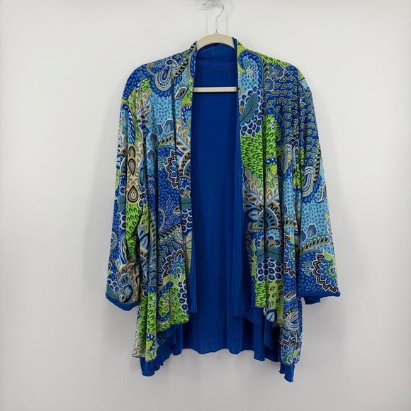 Slinky Brand Sweaters - Slinky Brand Womens 3X Blue Paisley Open Front Layered Cardigan Jacket USA Made